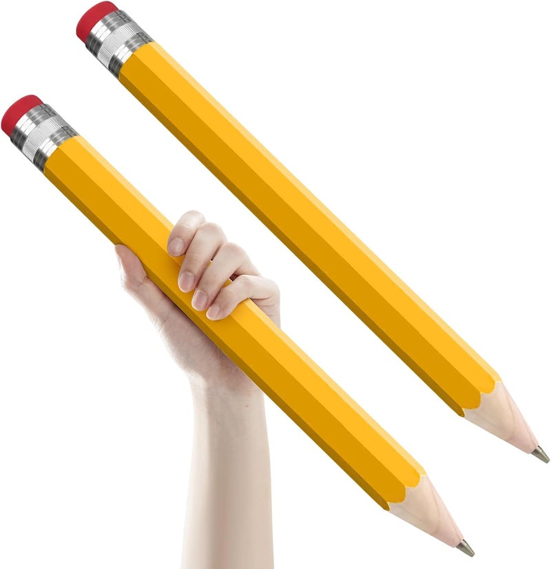 smrtcol 2 Pack Wooden Jumbo Pencil for Prop Gifts Decor 14 Inch Funny Big Novelty Pencil with Cap Yellow - Image 1